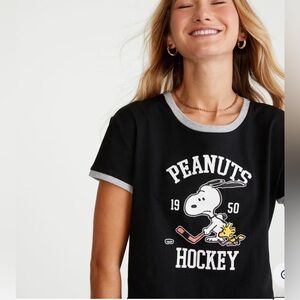 Aeropostale Peanuts Black and Gray Hockey Tee- size small